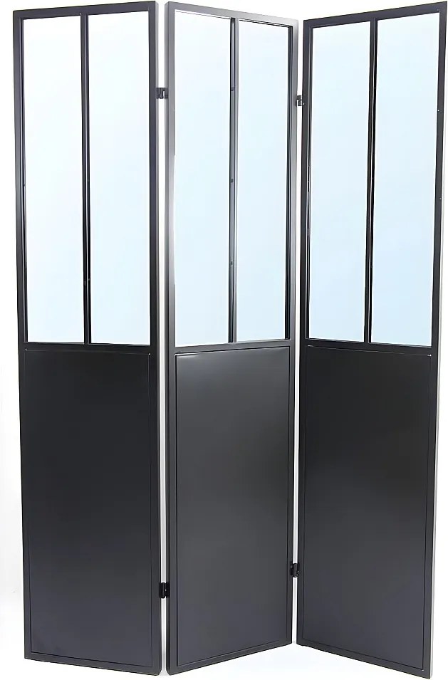 Industrialny parawan lustrzany COVENTRY - Metal - Wys. 180 x Szer. 122 cm - Kolor czarny