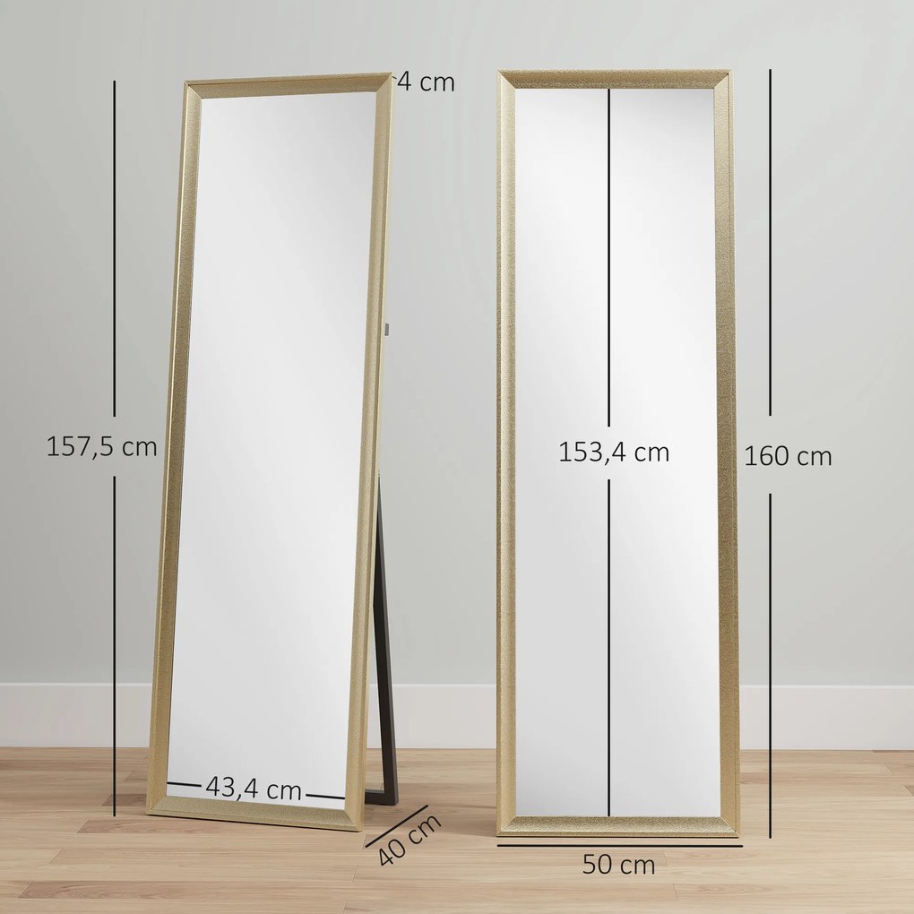 HOMCOM Lustro Całościowe, elastyczne miejsce, 160 x 50 cm, kolor złoty