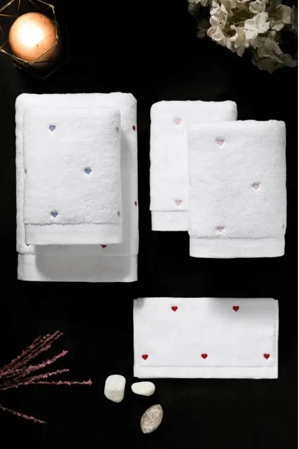 Ręcznik MICRO LOVE 50x100 cm Biały / czerwone serduszka