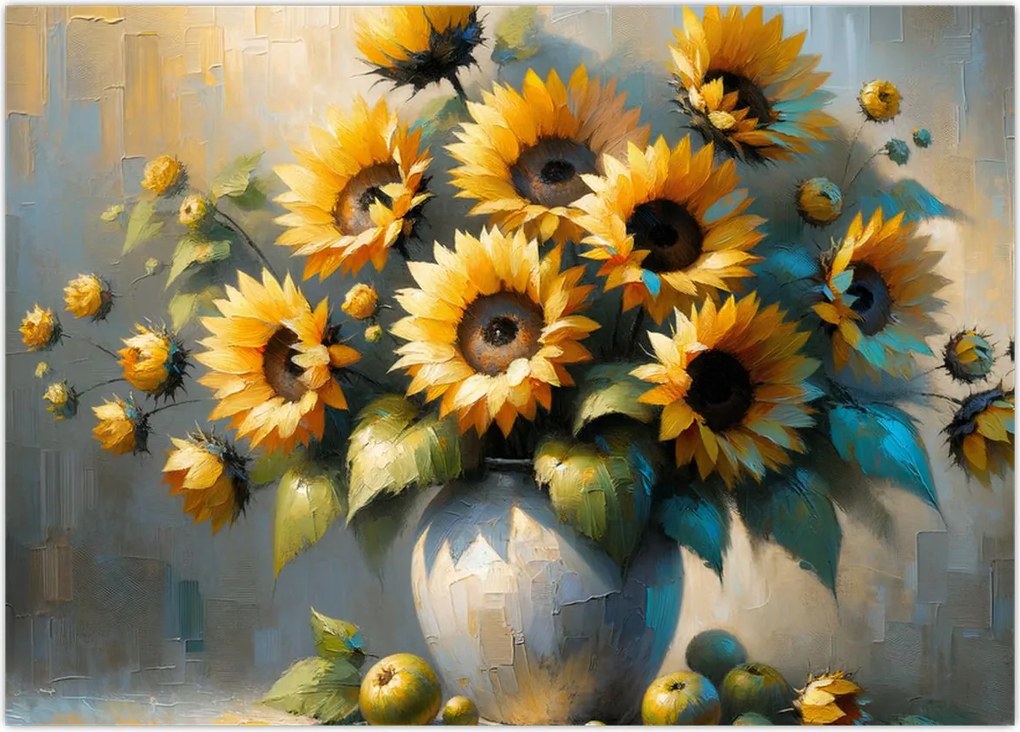 Obraz na szkle – Wazon ze słonecznikami (70x50 cm)