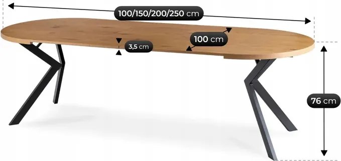 Stół Okrągły Rozkładany LUKAS 100-250 cm Dąb Złoty Loft