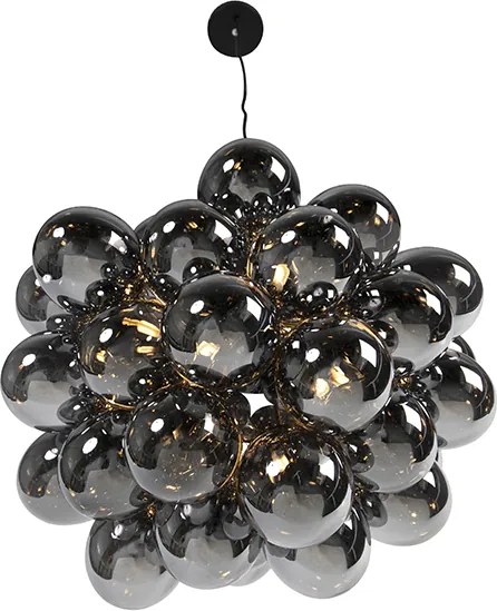 Designerska lampa wisząca czarna z przydymionym szkłem okrągła 8-świateł - Uvas