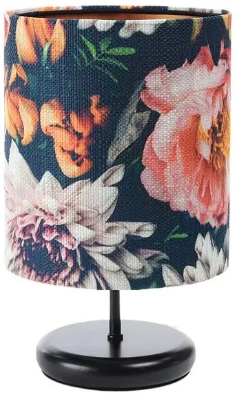 Czarna lampka nocna z abażurem w kwiaty - 5X S383 S1-W94