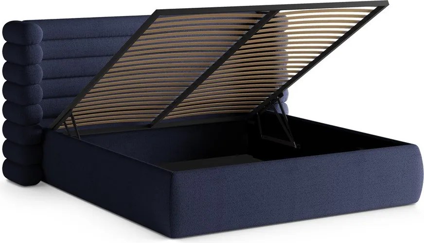 Niebieskie tapicerowane łóżko dwuosobowe ze schowkiem ze stelażem 200x200 cm Mount – Micadoni