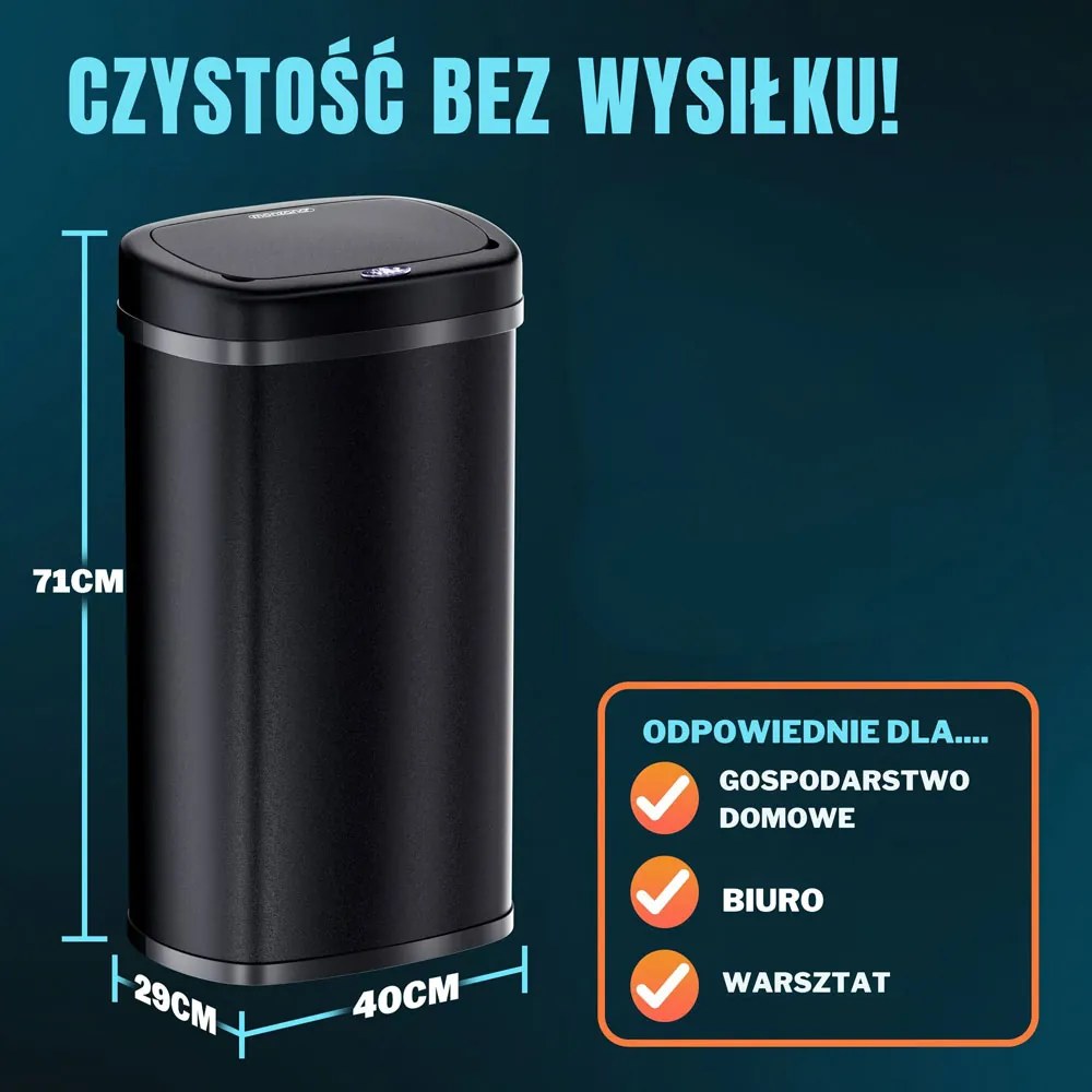 Sensorowy kosz na śmieci DEUS, 58 litrów, czarny Jurhan