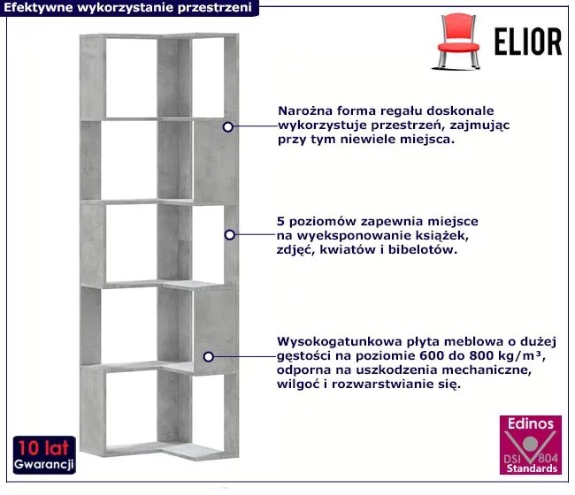 Narożny regał otwarty 5-poziomowy beton Elmor 2X