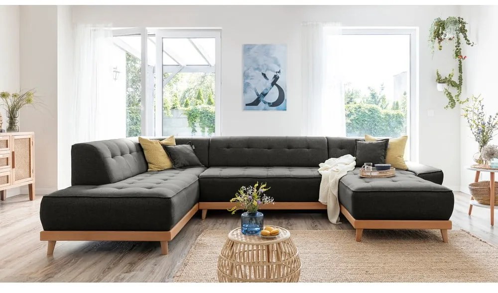 Ciemnoszara rozkładana sofa w kształcie litery "U" Miuform Dazzling Daisy, lewostronna