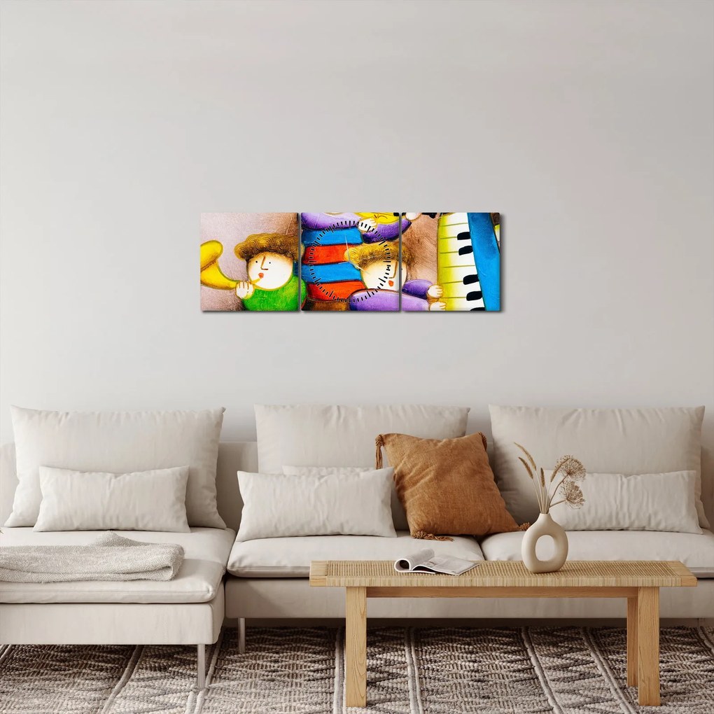 Obraz - Muzycy, malarstwo (z zegarem) (90x30 cm)