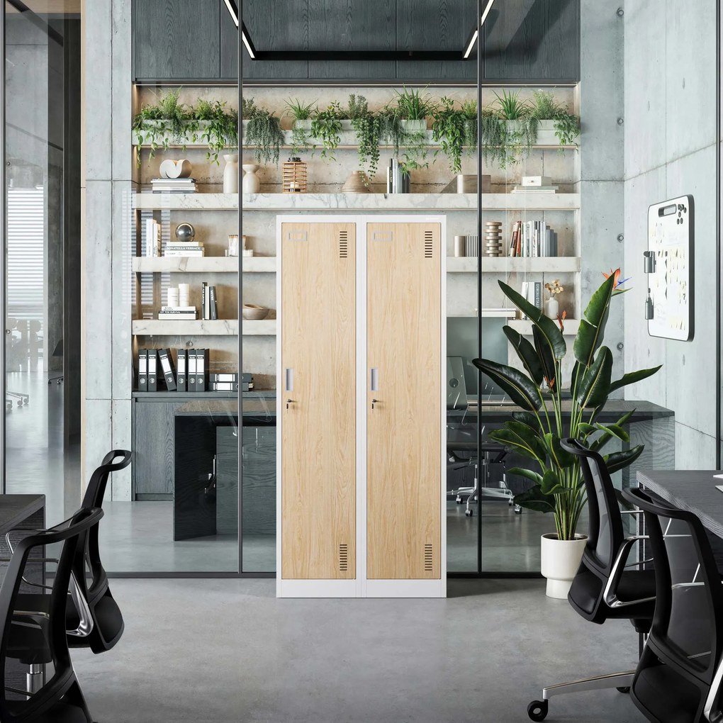 Szafka ubraniowa pracownicza czterokomorowa biała/dąb sonoma, 800x1800x500 mm: KACPER Eco Design