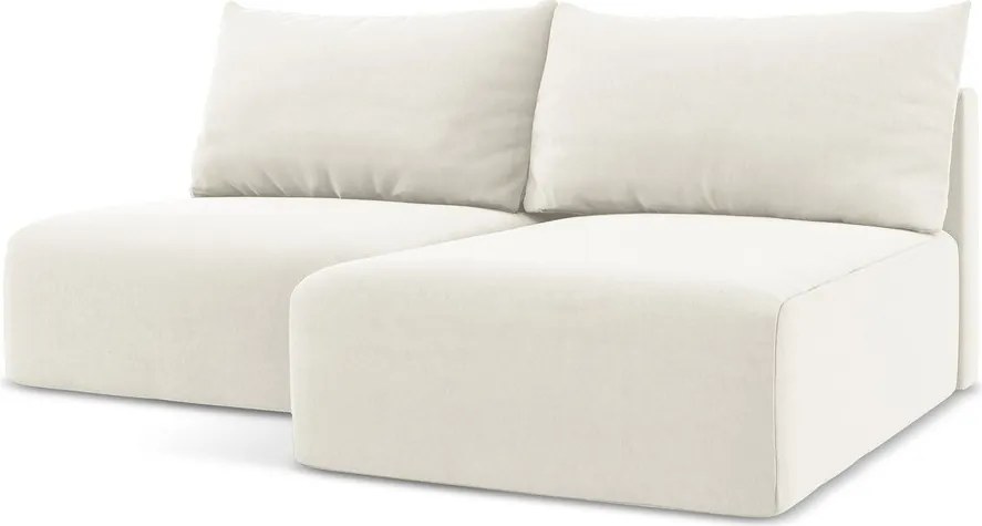 Kremowy aksamitny rozkładany/ze schowkiem narożnik (prawostronny/z szezlongiem) Kalena – Makamii