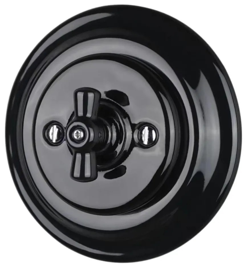 Bohemia-Design - Porcelanowy włącznik obrotowy w stylu retro z ramką nr 1, czarny