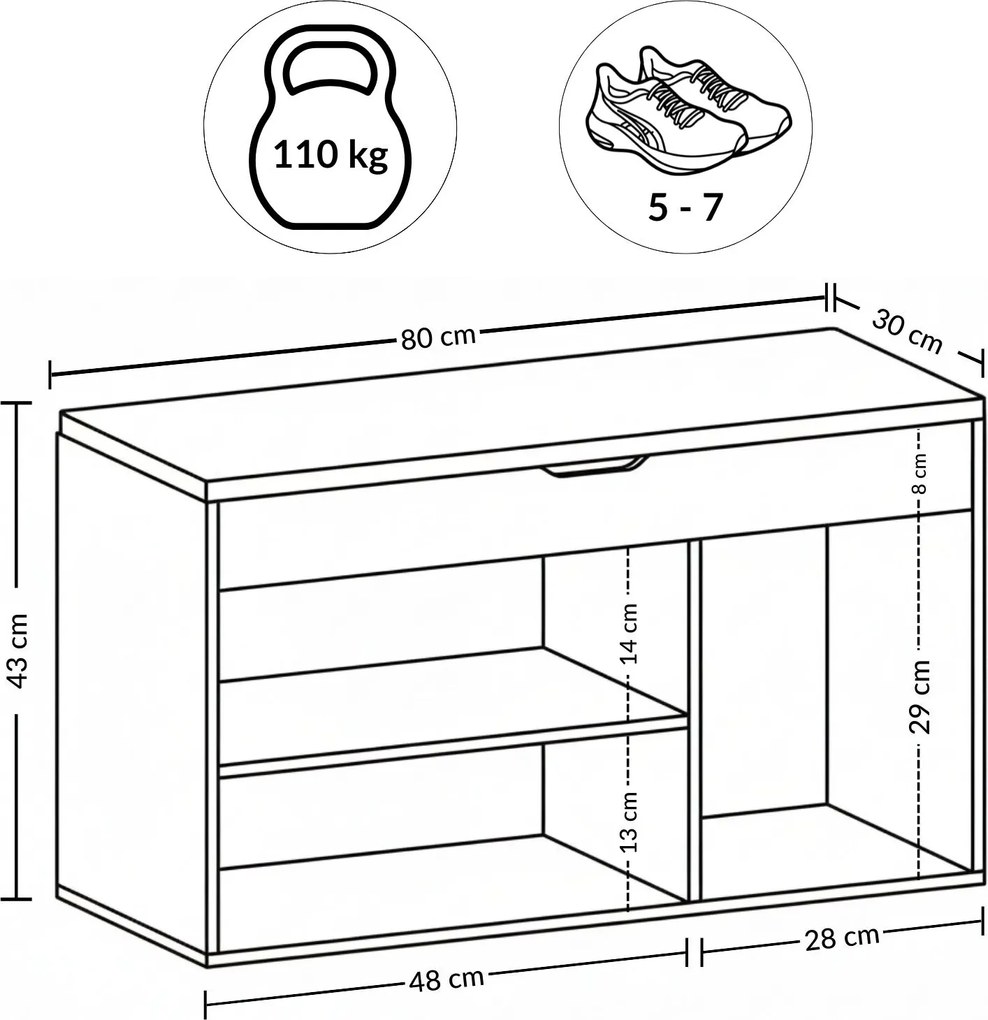 Szafka na buty z siedziskiem PORTA, 103 x 30 x 46 cm