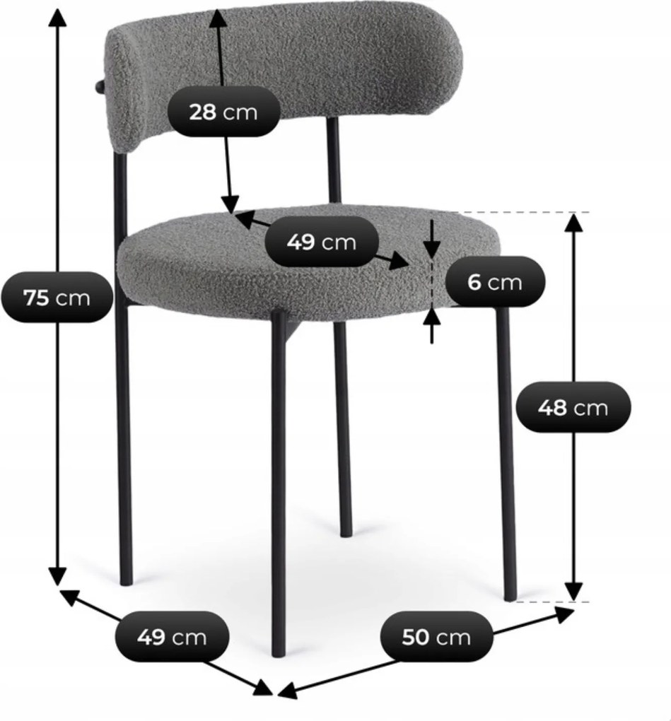 Krzesło Tapicerowane do Salonu TULSA Szare Boucle Nowoczesne