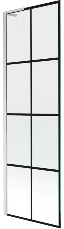Mexen Next L parawan nawannowy 1-skrzydłowy 60 x 150 cm, czarna kratka, nikiel szczotkowany - 895-060-000-03-77-97