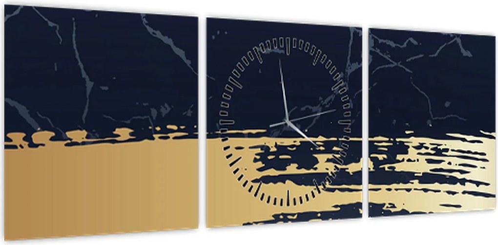 Obraz - Niebiesko-złota abstrakcja N⁰2 (z zegarem) (90x30 cm)