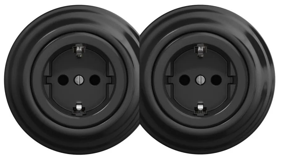 Kliklap - Czarne podwójne retro gniazdko domowe z ramką SCHUKO 230 V