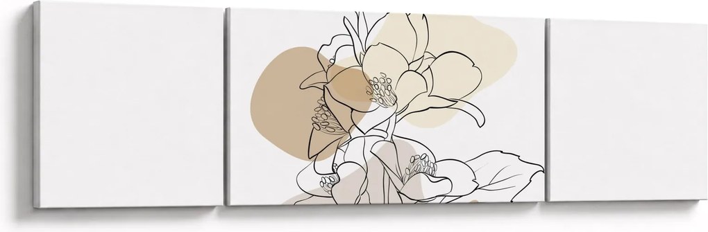 Obraz - Beżowe kwiaty z motylem N⁰1 (170x50 cm)