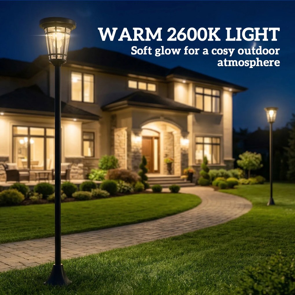 Outsunny Solarny zestaw 2 lamp stojących 180 cm z 2 trybami jasności i czujnikiem światła, IP44 | Aosom PL