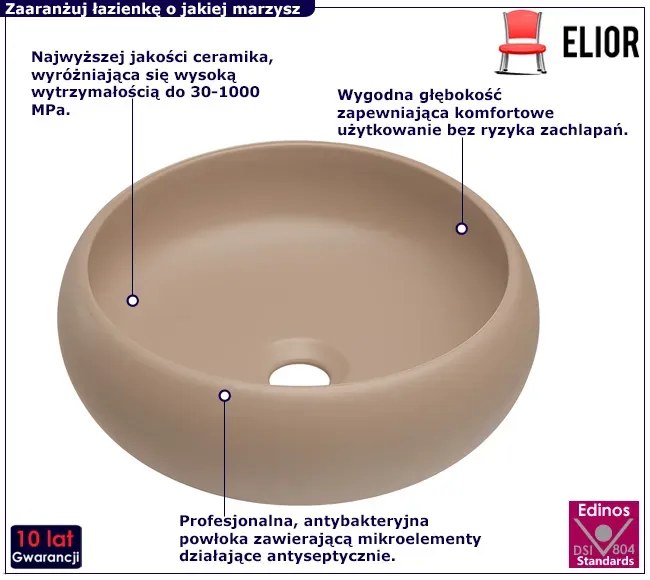 Beżowa okrągła umywalka nablatowa - Frisky
