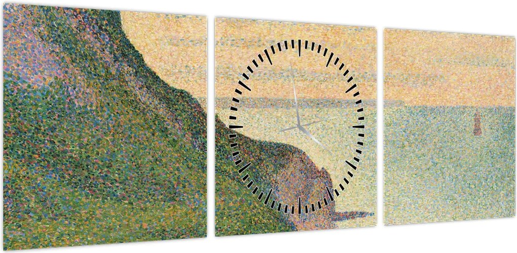 Obraz - Georges Seurat, Seascape at Port-en-Bessin, Normandy, reprodukcje (z zegarem) (90x30 cm)