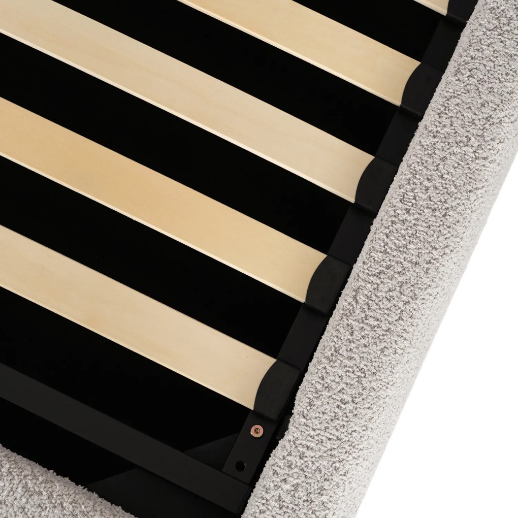 Łóżko Tapicerowane 160x200 cm HAGA ze Stelażem i Pojemnikiem Dwuosobowe Boucle Szare