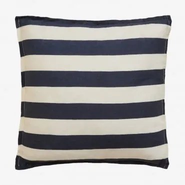 Kwadratowa Poduszka 45x45 Cm Z Lnu Trakos Biały - Granatowy - Sklum