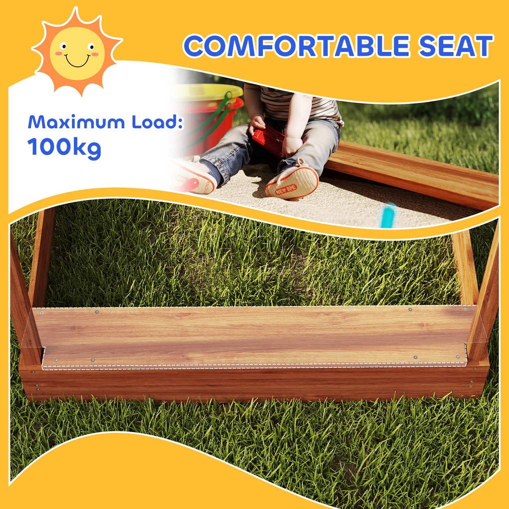 Outsunny Piaskownica z Ochroną Przeciwsłoneczną, Design Domku Zabaw, z Zestawem Zabawkowym, Obrabiane Drewno, 124 x 116 x 146 cm, Pomarańczowa