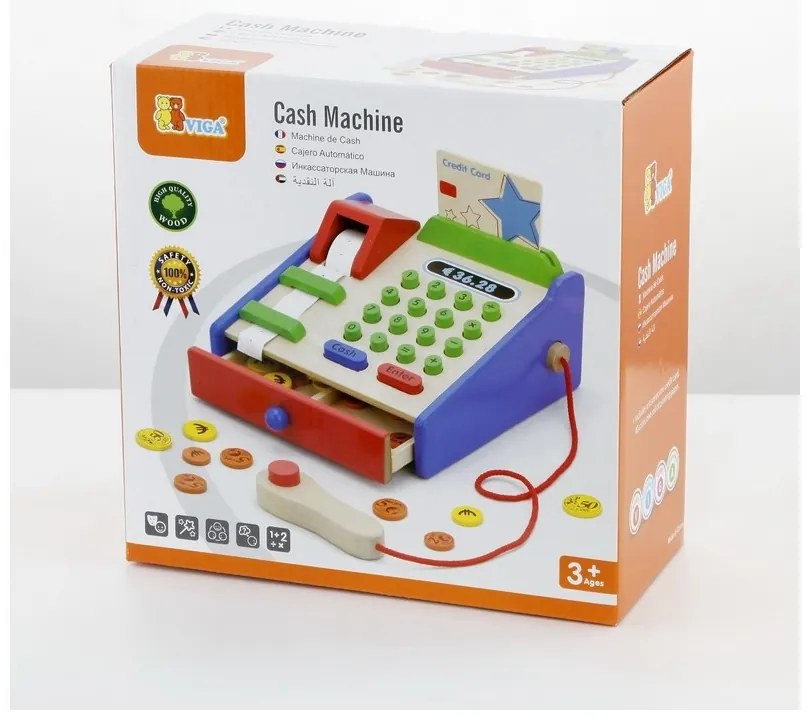 Drewniana kasa sklepowa z akcesoriami skaner viga toys
