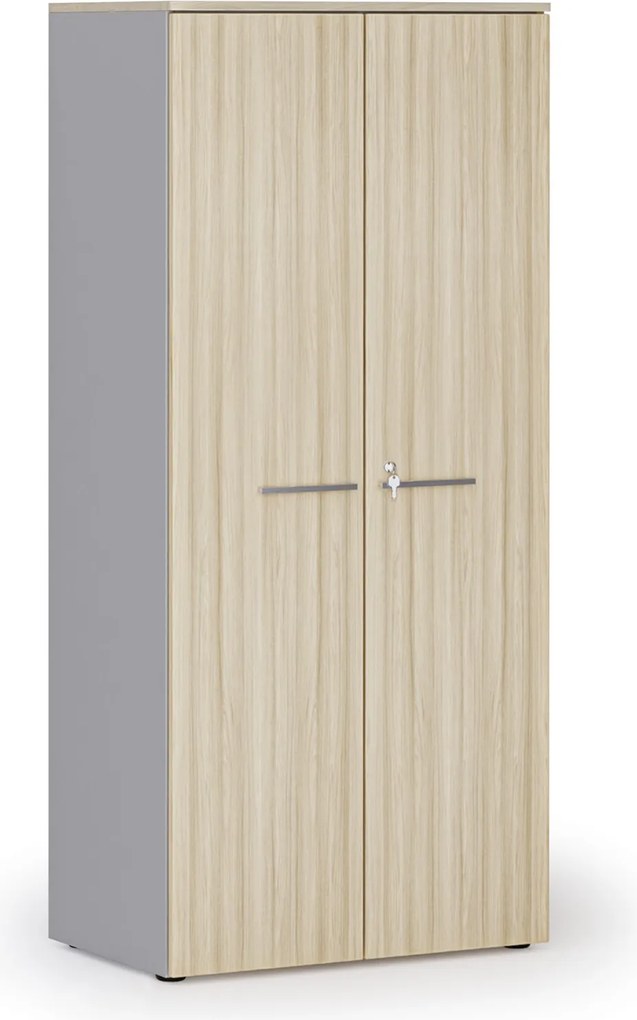 Szafa biurowa z drzwiami PRIMO GRAY, 800 x 500 x 1781 mm, szary/dąb naturalny