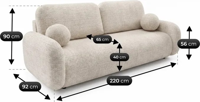 Sofa VIDI Rozkładana Dwuosobowa Beżowa Szenil Japandi