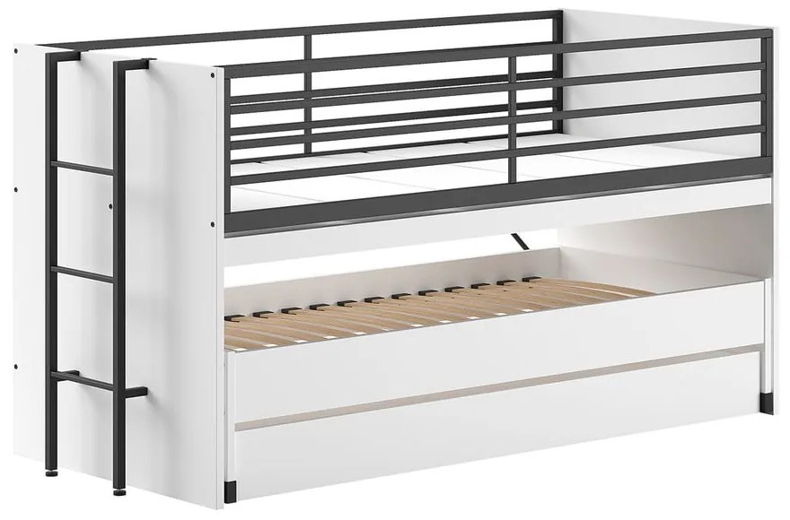 Białe piętrowe łóżko dziecięce z wysuwanym łóżkiem i stelażem 90x200 cm Sam – Vipack