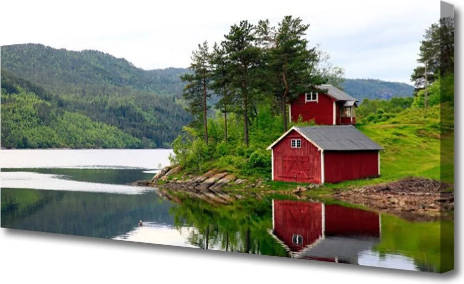 Fotoobraz na płótnie Chatka nad Górskim Jeziorem