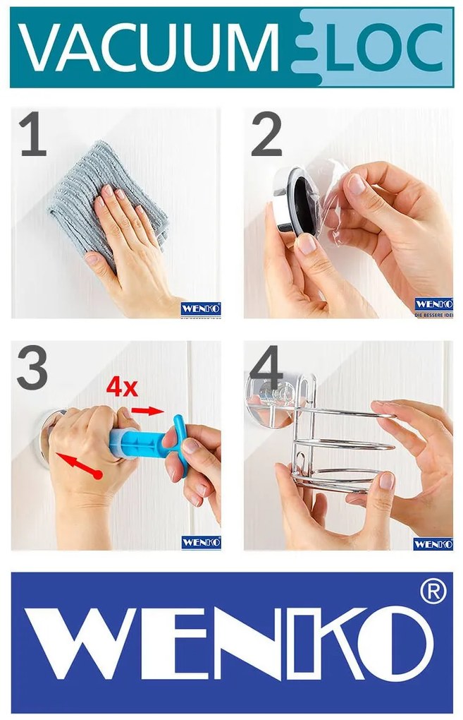 Prostokątna półka łazienkowa QUADRO, Vacuum-Loc, pod prysznic, WENKO