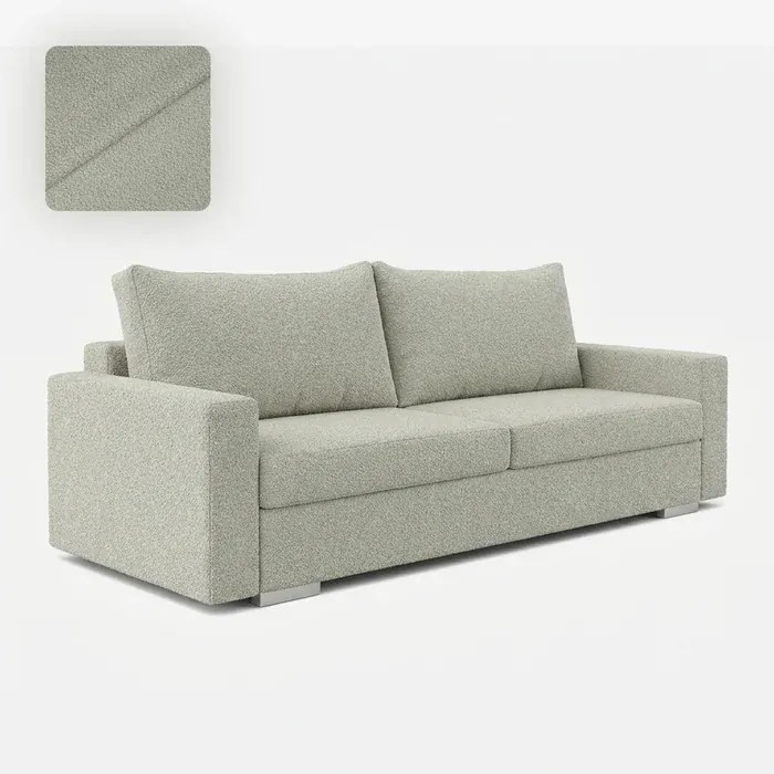 Sofa z Funkcją Spania DRAVOS Szara Boucle Japandi