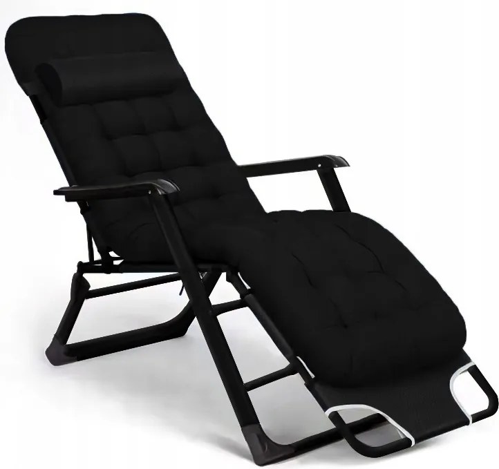 Leżak ogrodowy rozkładany Tossa, poduszka czarna, stelaż czarny