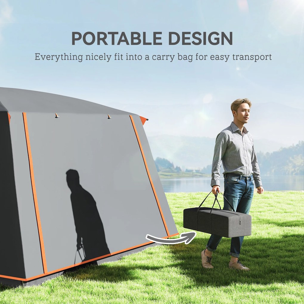 Outsunny Namiot campingowy dla 4-6 osób, lekki, stabilny, wodoszczelny, z werandą, ciemnoszary