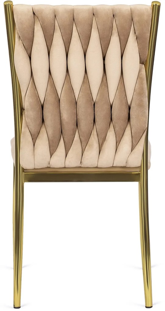 Zestaw Stół Okrągły SALLO 110 cm i 4 Krzesła Tapicerowane Plecione DAN Beżowe Glamour