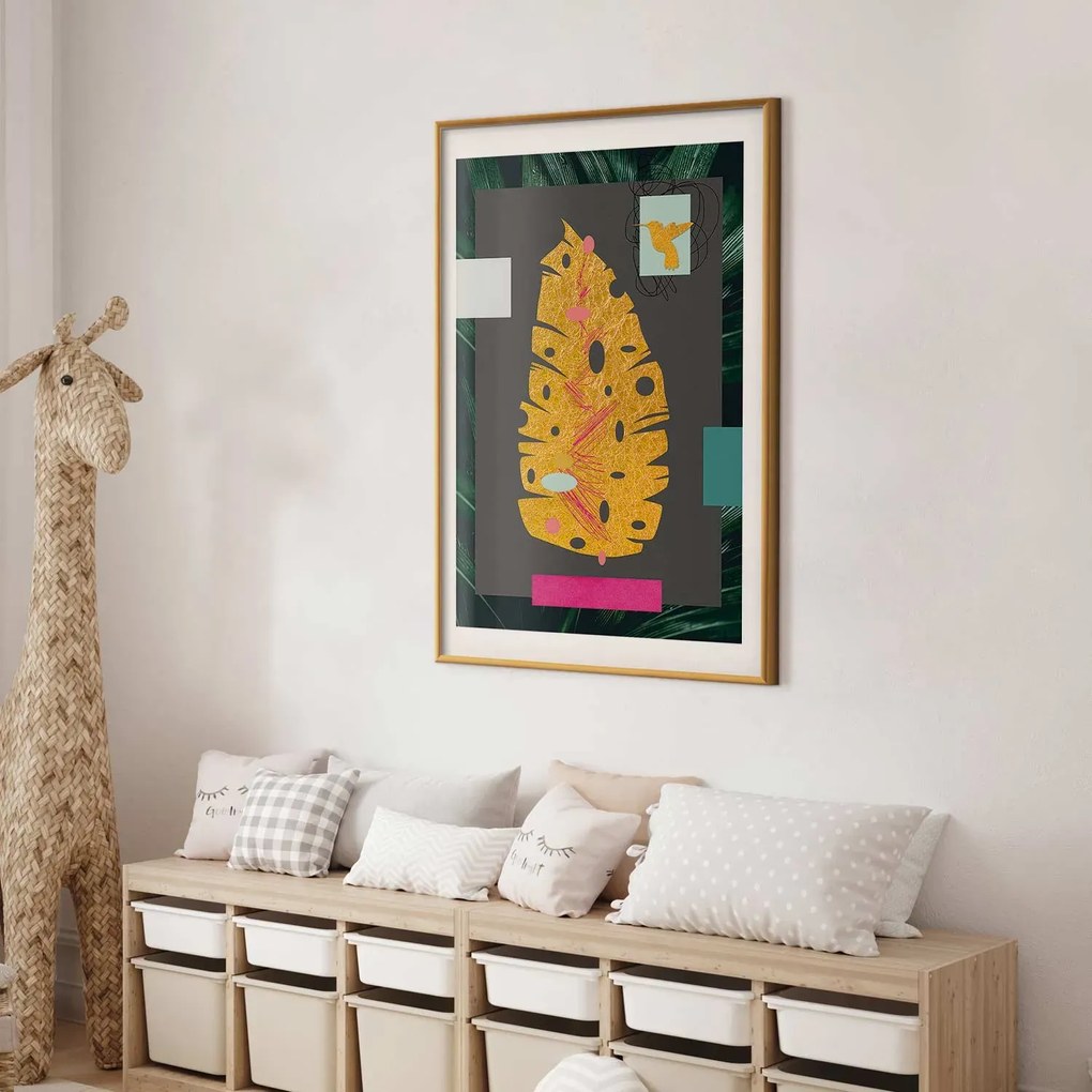 Plakat złotą liść 29,7x42 cm z ramą złotą z marginesem ARTGEIST B