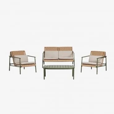 Zestaw Ogrodowy Z Dwuosobową Sofą, 2 Fotelami I Stolikiem Kawowym Z Aluminium I Syntetycznego Rattanu Duroli Intensywny Verde Olive - Sklum