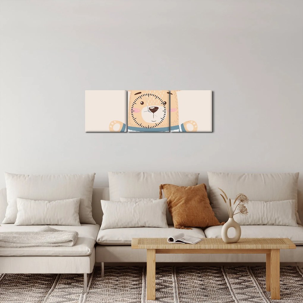 Obraz - Miś z koroną (z zegarem) (90x30 cm)