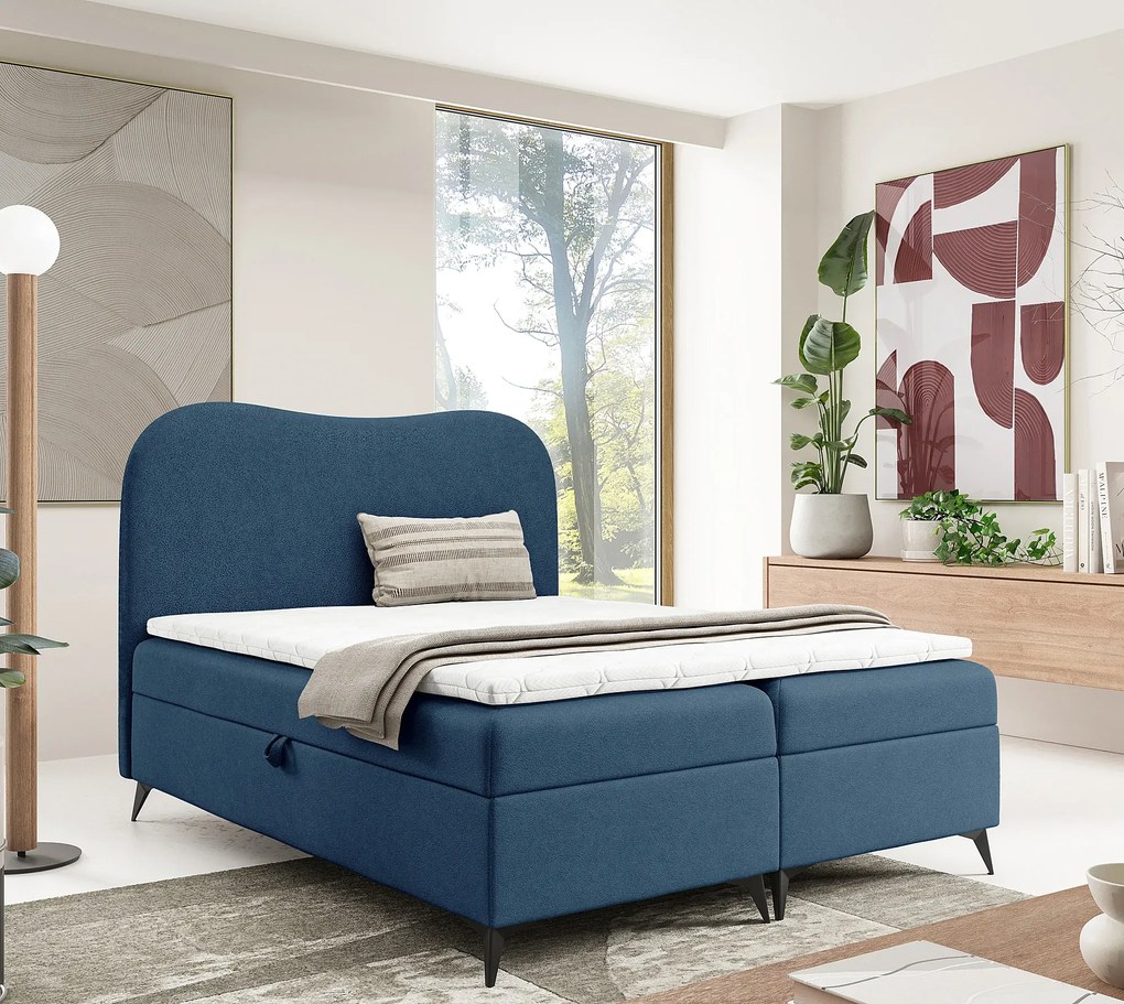 Niebieskie łóżko kontynentalne z pojemnikiem E9-B56