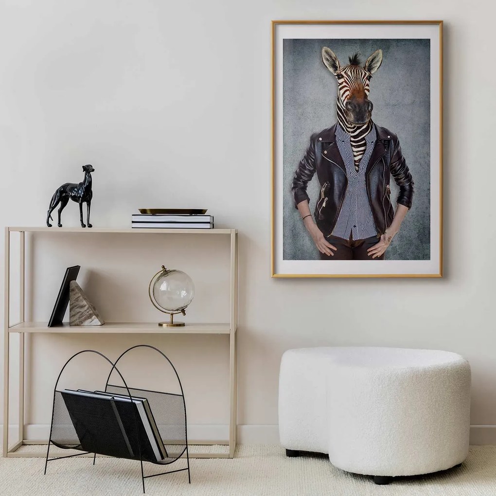 Plakat Zebra Ewa 21x30 cm z ramą złotą z marginesem ARTGEIST B