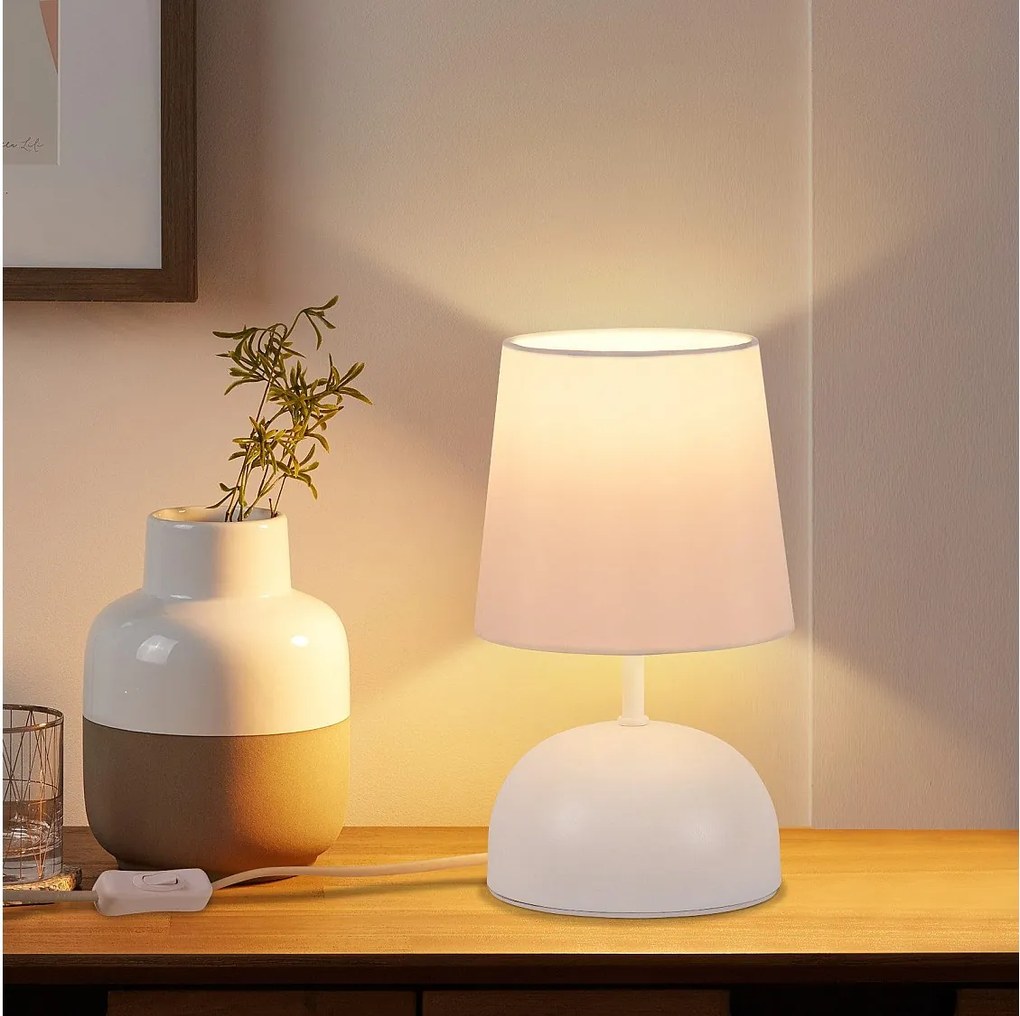 NETTLIFE Lampka nocna z kablem, biała, materiałowa lampa stołowa, nowoczesna lampka nocna do sypialni z kablem (żarówka nie jest dołączona)