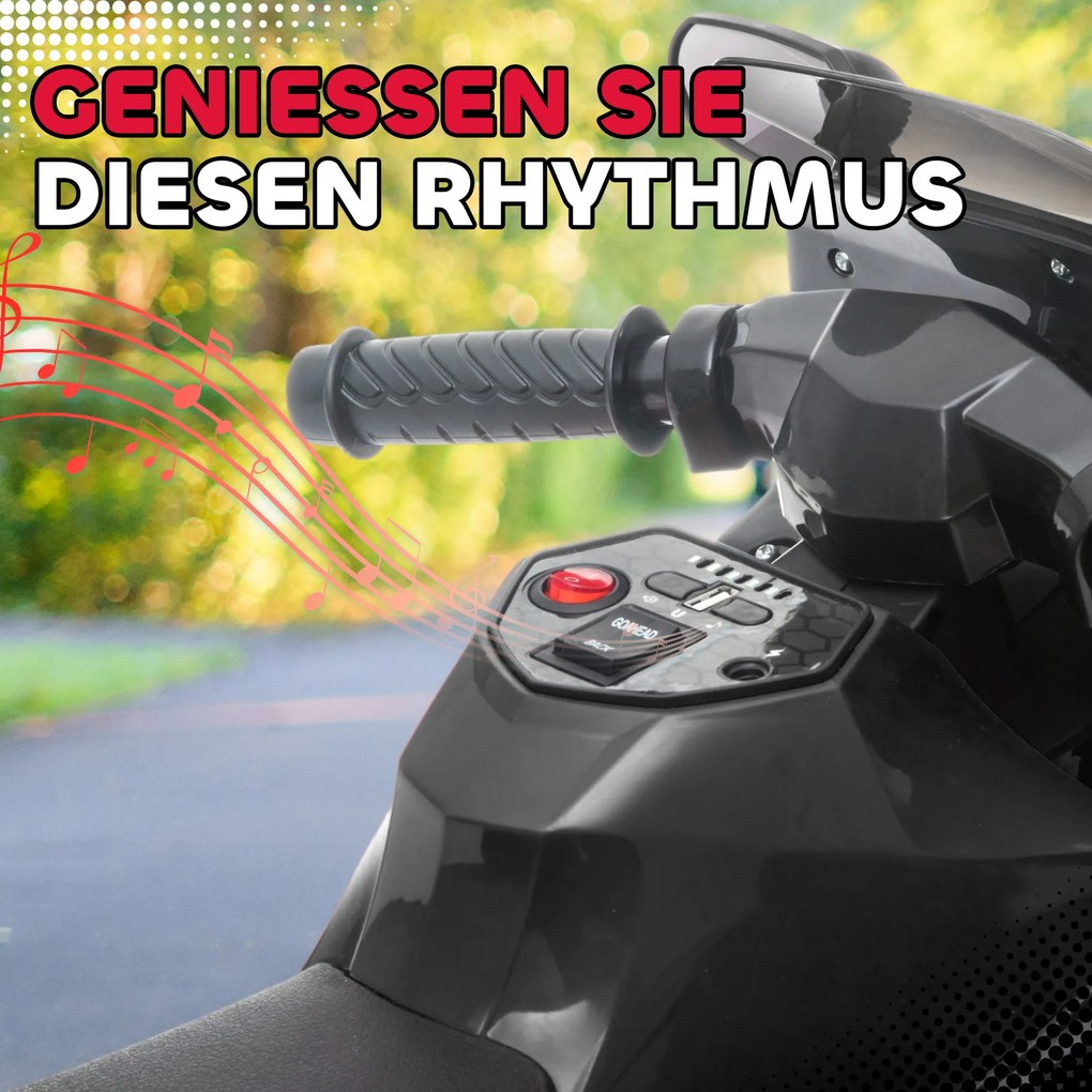 AIYAPLAY elektryczny motocykl dla dzieci, klakson, reflektory, funkcja muzyczna, 2,5 km/h, czarny