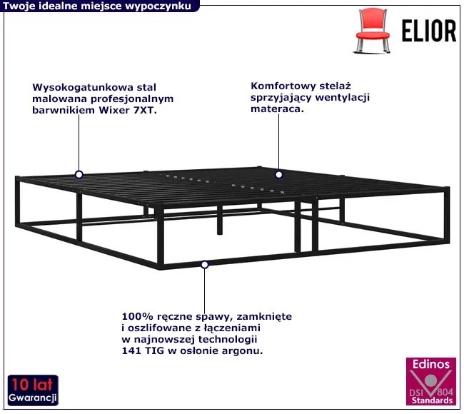 Czarne metalowe łózko loftowe 200x200 cm Rara