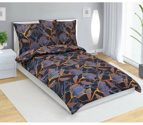 Bellatex Pościel bawełniana Kwiat ciemnoniebieski,140 x 200 cm, 70 x 90 cm