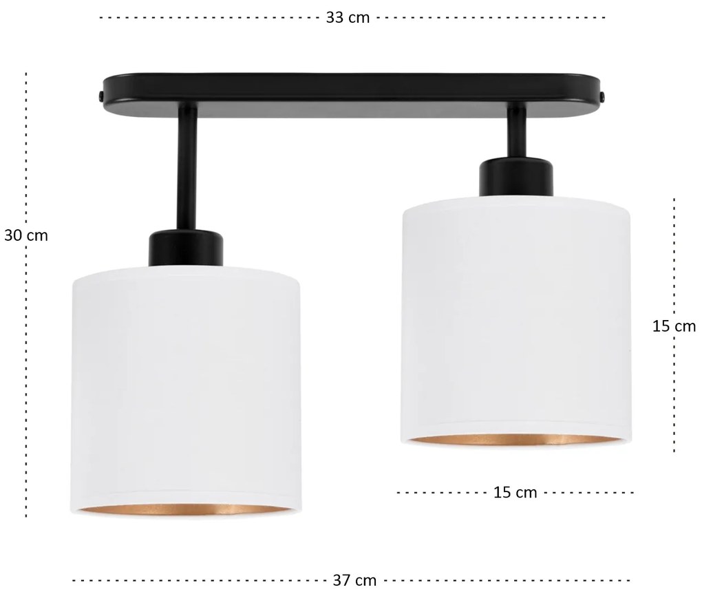 Lampa sufitowa czarna dwupunktowy spot z białymi abażurami C-3306SC-WE