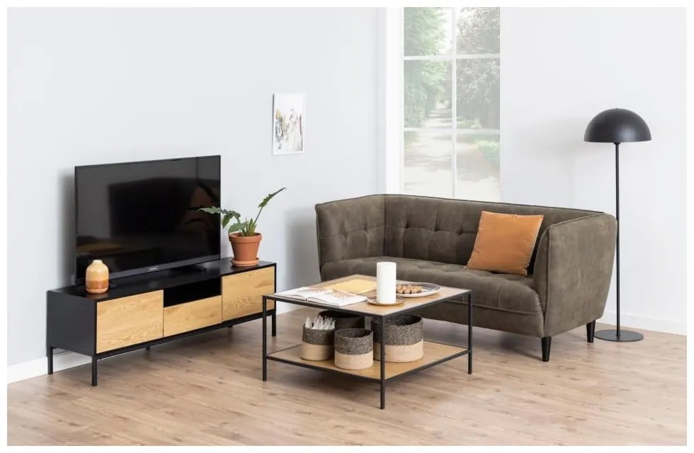 Czarno-naturalna szafka pod TV w dekorze dębu 140x45 cm Seaford – Actona
