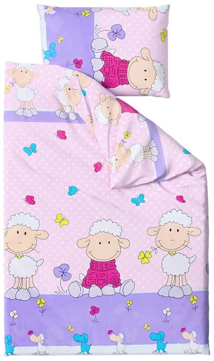 PrzytulneMieszkanie.pl PrzytulneMieszkanie.pl Bawełniana pościel do łóżeczka OWCZKI różowe Rozmiar pościeli: 45 x 65 cm | 90 x 135 cm
