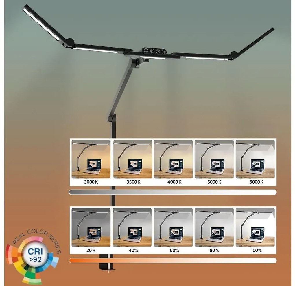 LED elastyczna lampa biurkowa 24W 230V 3000-6500K CRI 92 czarna